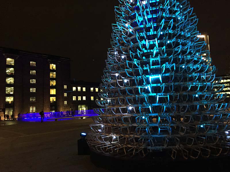 Hello Wood redefines the concept of the Christmas tree in London, Manchester and Budapest