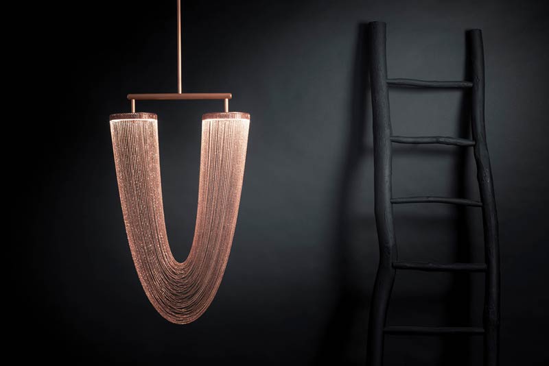 Larose Guyon's new lighting fixtures collection and Les Ateliers Guyon's new hanging chair 