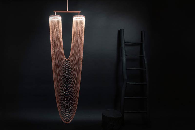 Larose Guyon's new lighting fixtures collection and Les Ateliers Guyon's new hanging chair 