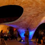 Interior view of Brick-topia at night