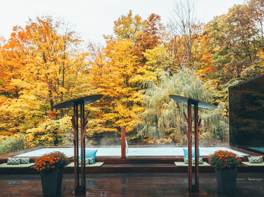 The Pavillon Ouest: a New Relaxation Space at BALNEA spa + réserve thermale Bromont, Canada