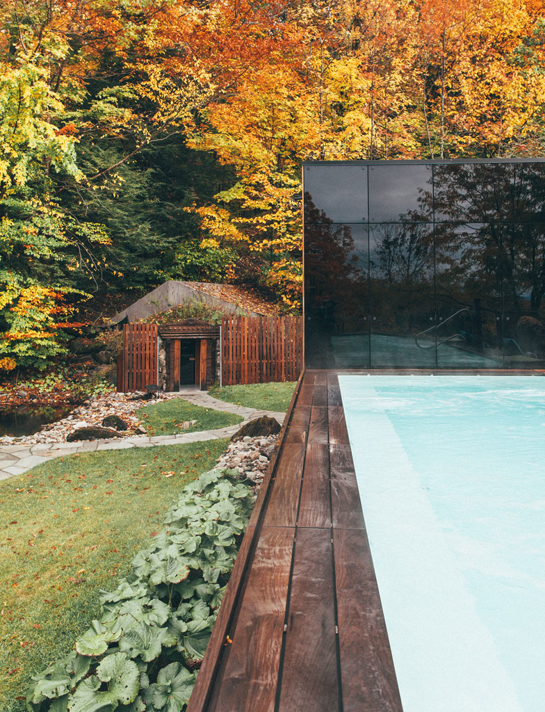 The Pavillon Ouest: a New Relaxation Space at BALNEA spa + réserve thermale Bromont, Canada