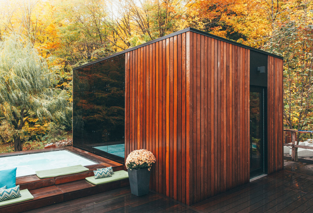 The Pavillon Ouest: a New Relaxation Space at BALNEA spa + réserve thermale Bromont, Canada