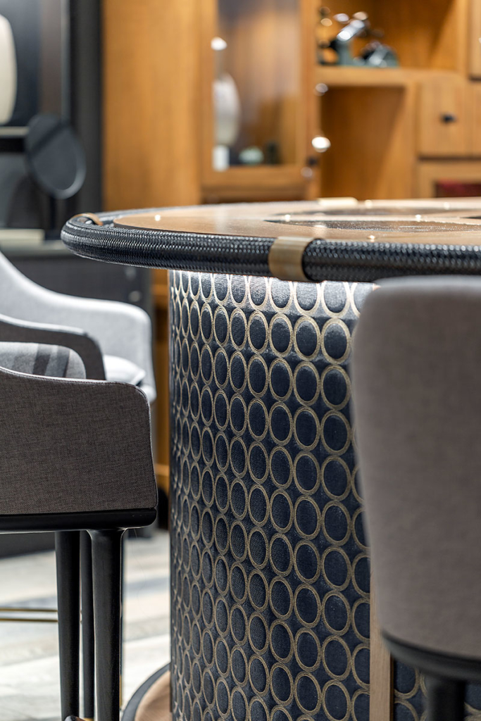 Diamond Bar leather-wrapped drink rail - Ben Bridge Jewelers, Seattle