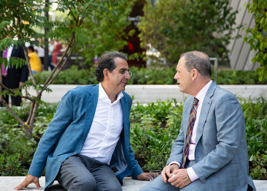 Siamak Hariri and Josh Basseches enjoying a quite moment on the Reed Family Plaza