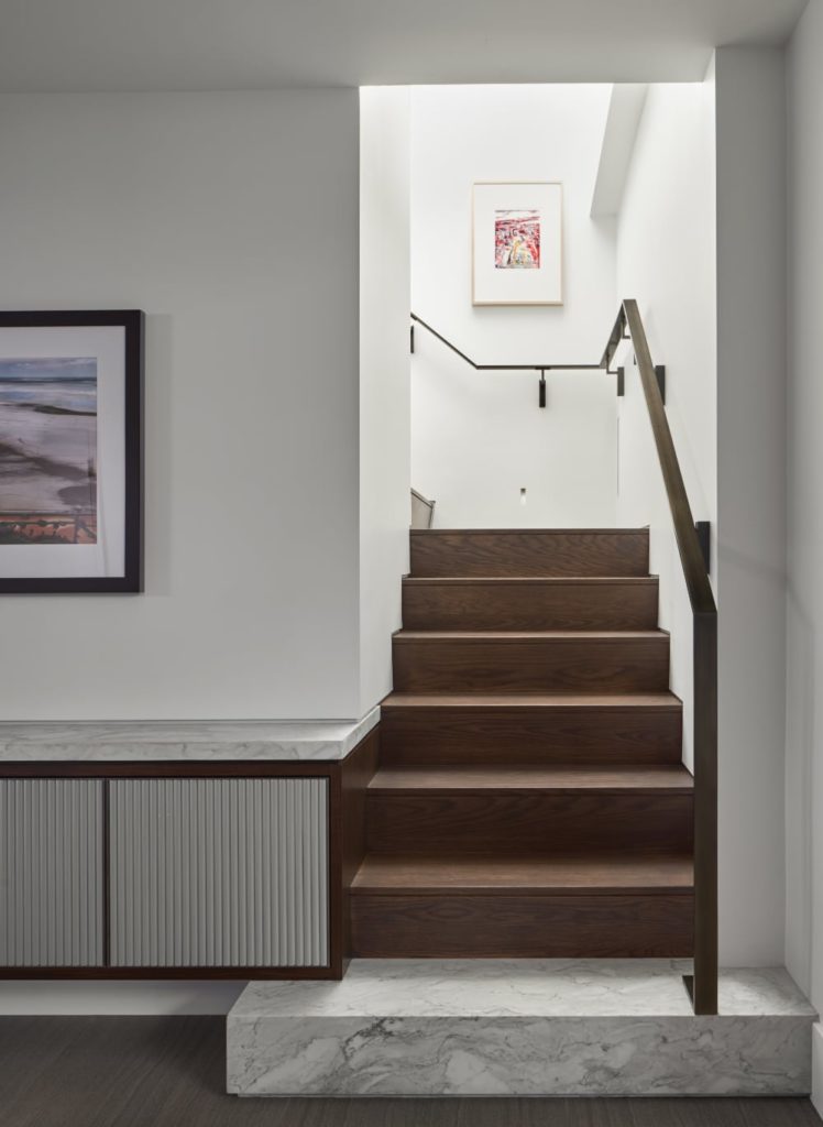 Stair to the second floor is surmounted by a skylight.