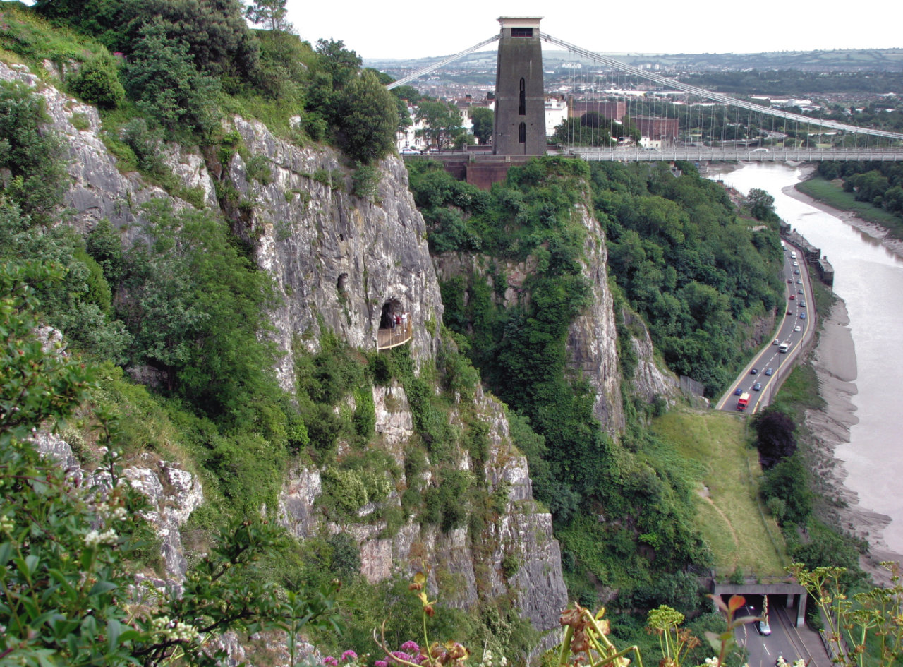 Avon Gorge and Clifton Suspension Bridge, looking towards the city of Bristol.