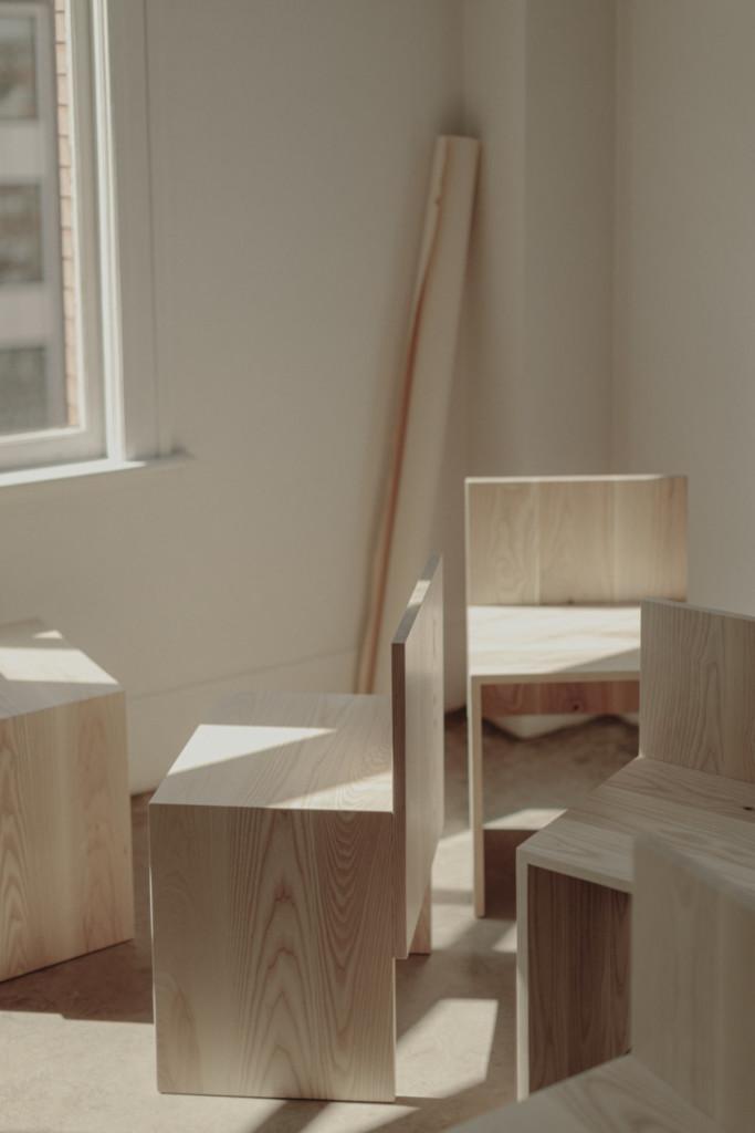 Union Wood Co, and designer Alyssa Lewis of Studio Block, create a new line of seating called the Slab Collection