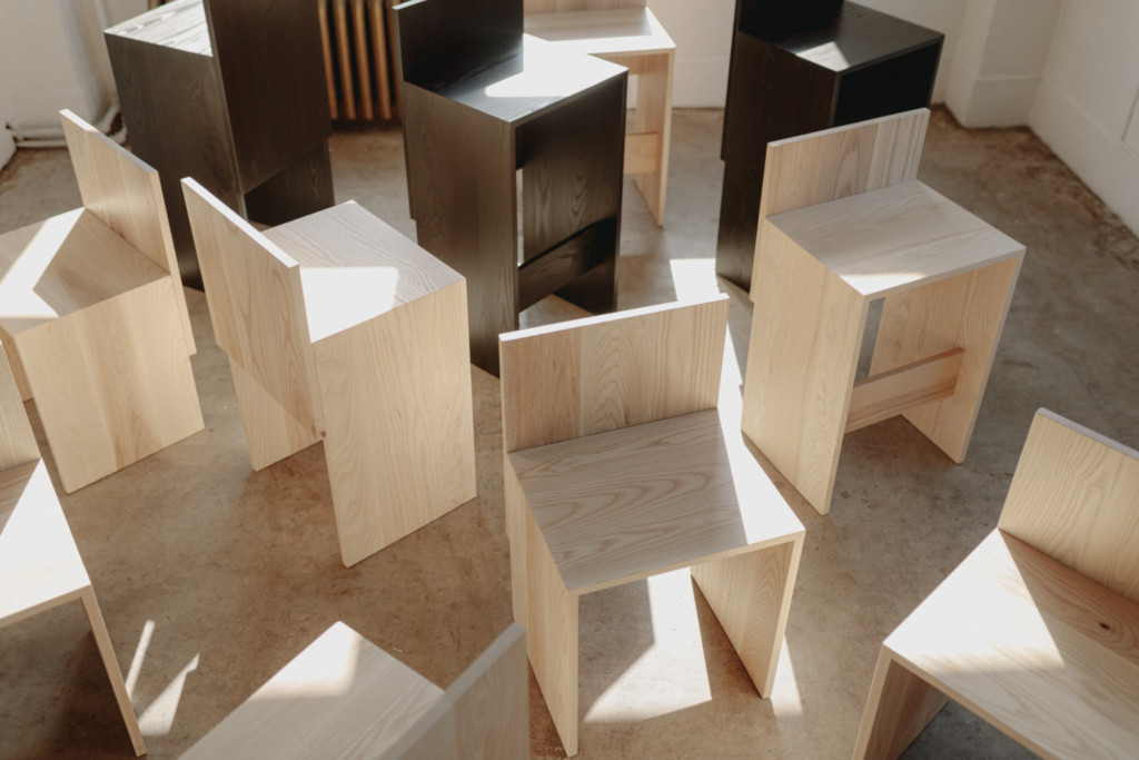 Union Wood Co, and designer Alyssa Lewis of Studio Block, create a new line of seating called the Slab Collection