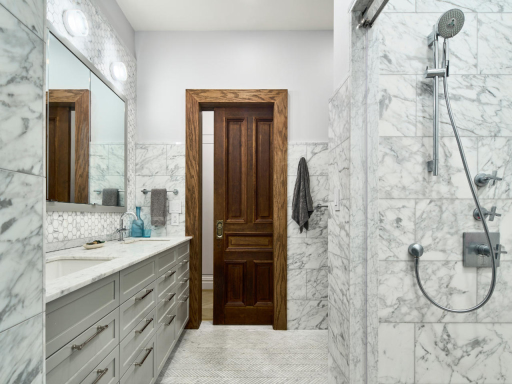 Primary Bathroom - Historic Harlem House Modern Restoration by MESH Architectures