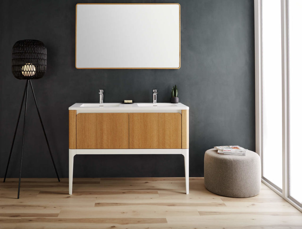 Bauhaus Vanity 60" Floor Mount, Oak Natural, White Matte