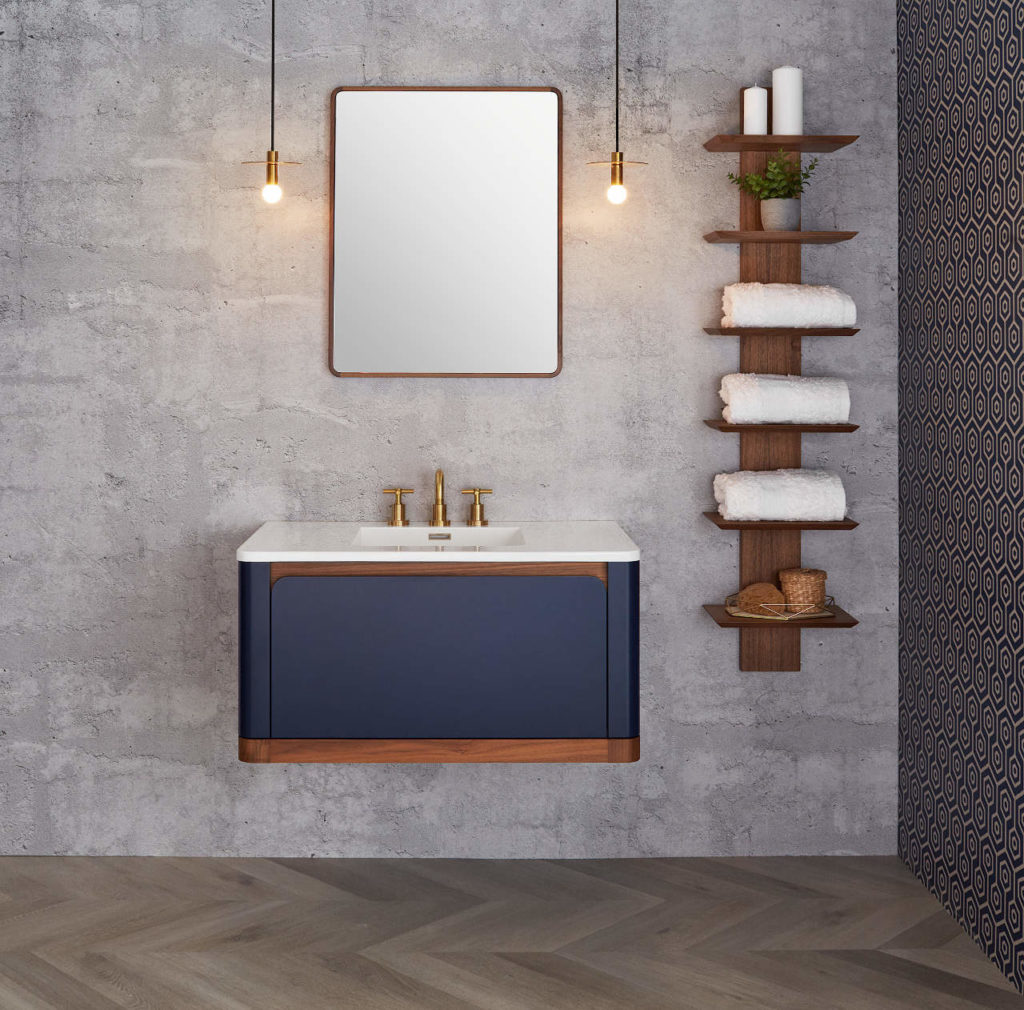 36" Bauhaus Vanity Wall Mount Pacific Blue, Walnut